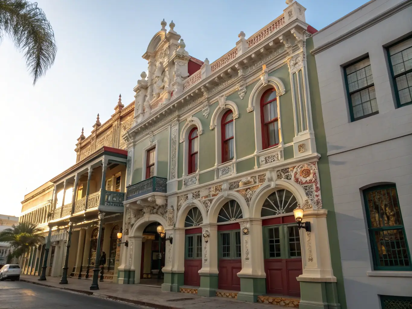 A beautifully restored historic building facade with intricate architectural details, showcasing the organization's commitment to preserving architectural heritage.