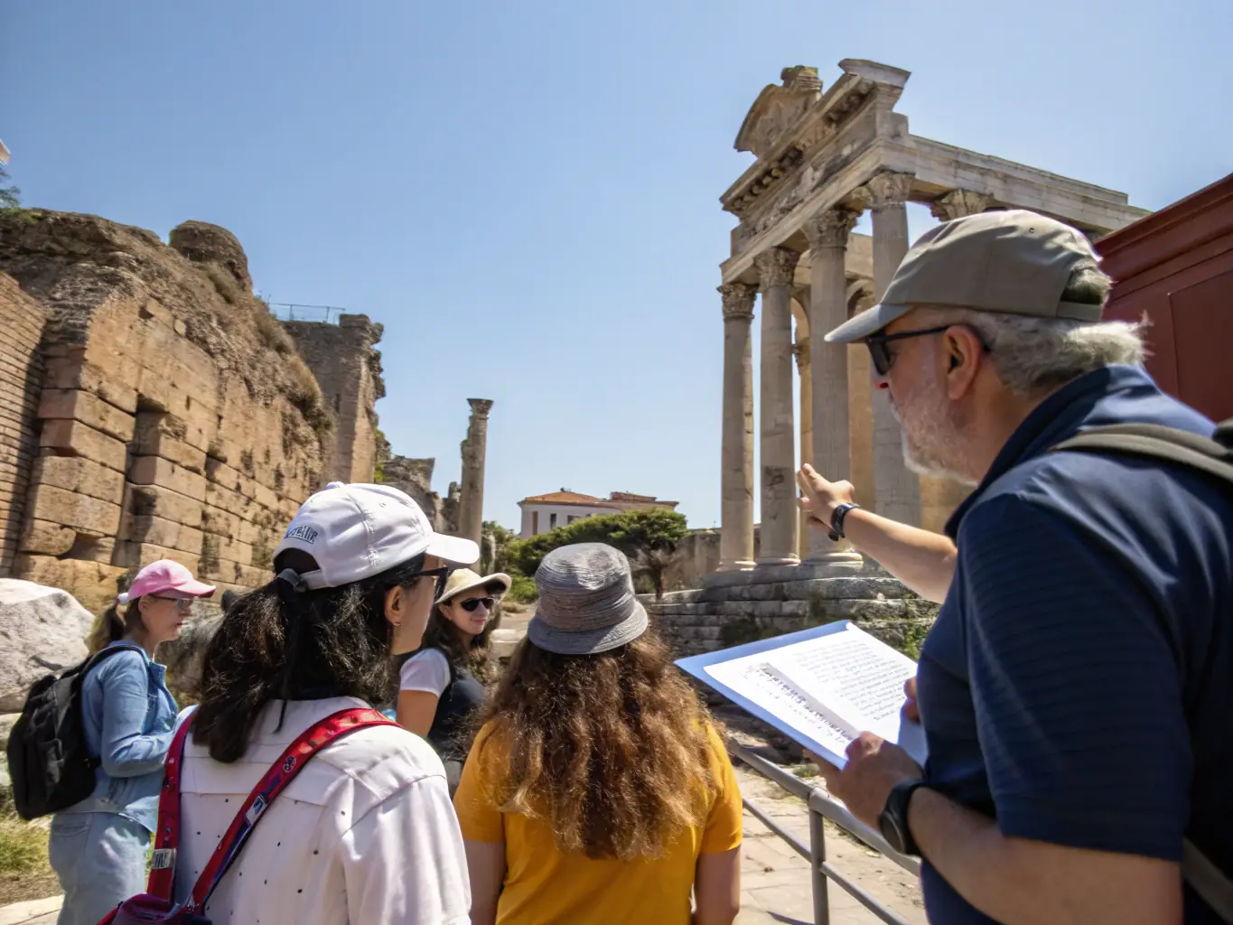 An image depicting a guided tour group exploring a historical site, led by a knowledgeable guide.