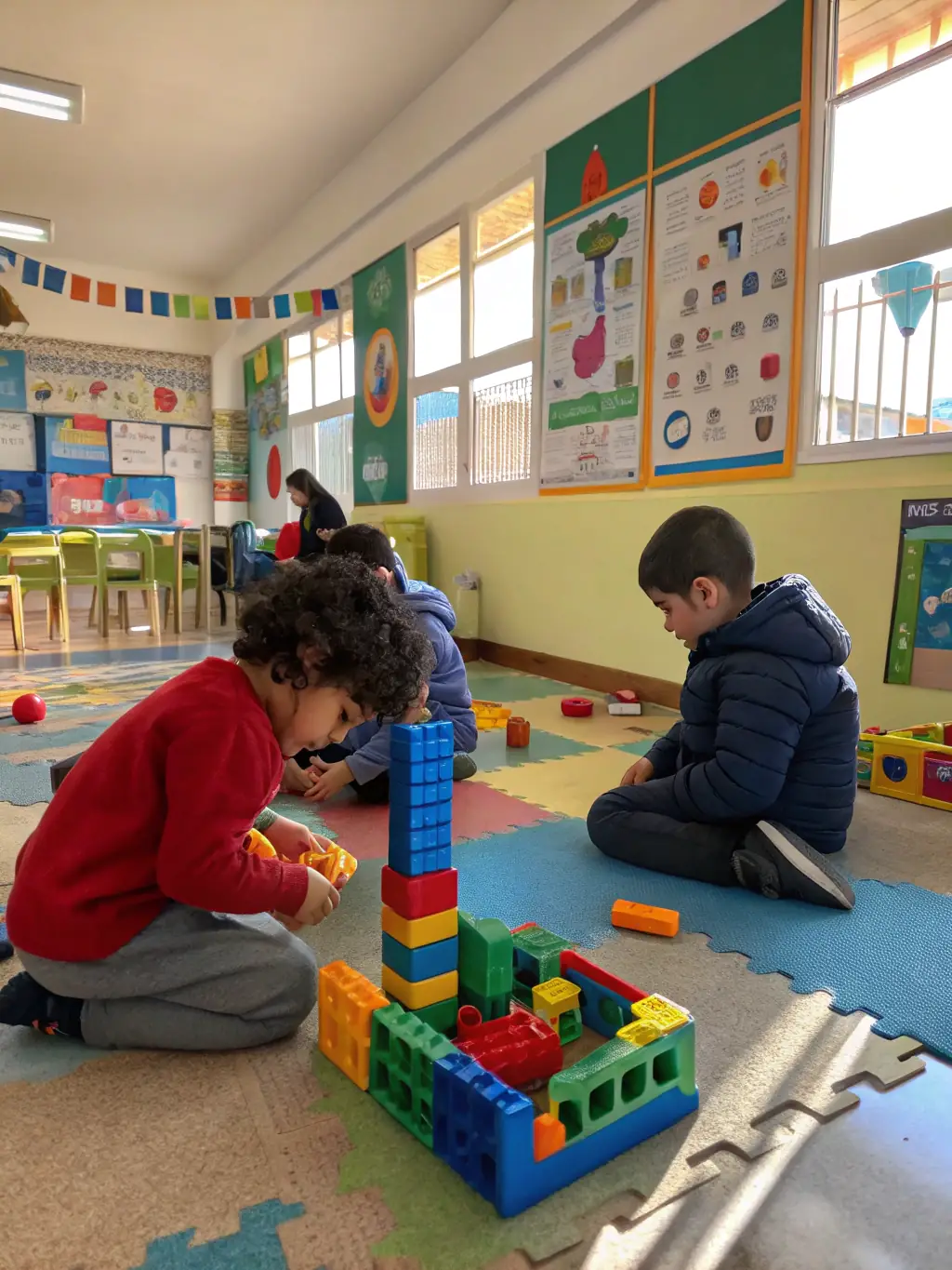 A photo of children participating in an interactive workshop where they are learning about architectural design and history through building models and creative activities.