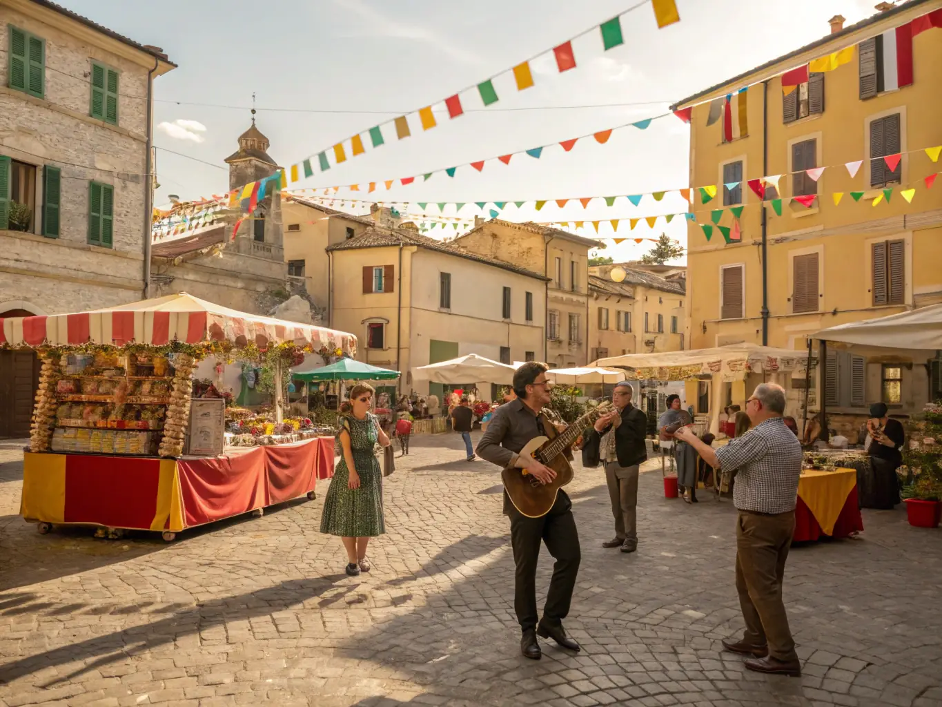 A vibrant community event taking place in a historical setting, highlighting the organization's role in fostering community engagement and cultural tourism.